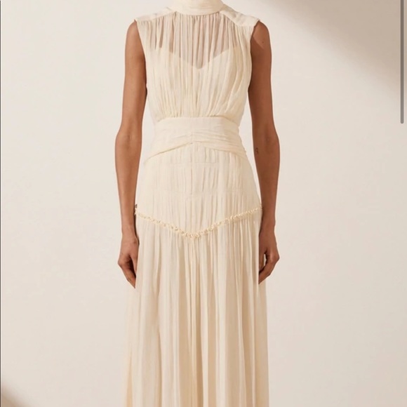 Shona Joy CLEMENCE HIGH NECK MIDI DRESS - CREAM Shona Joy CLEMENCE HIGH NECK MIDI DRESS - CREAM